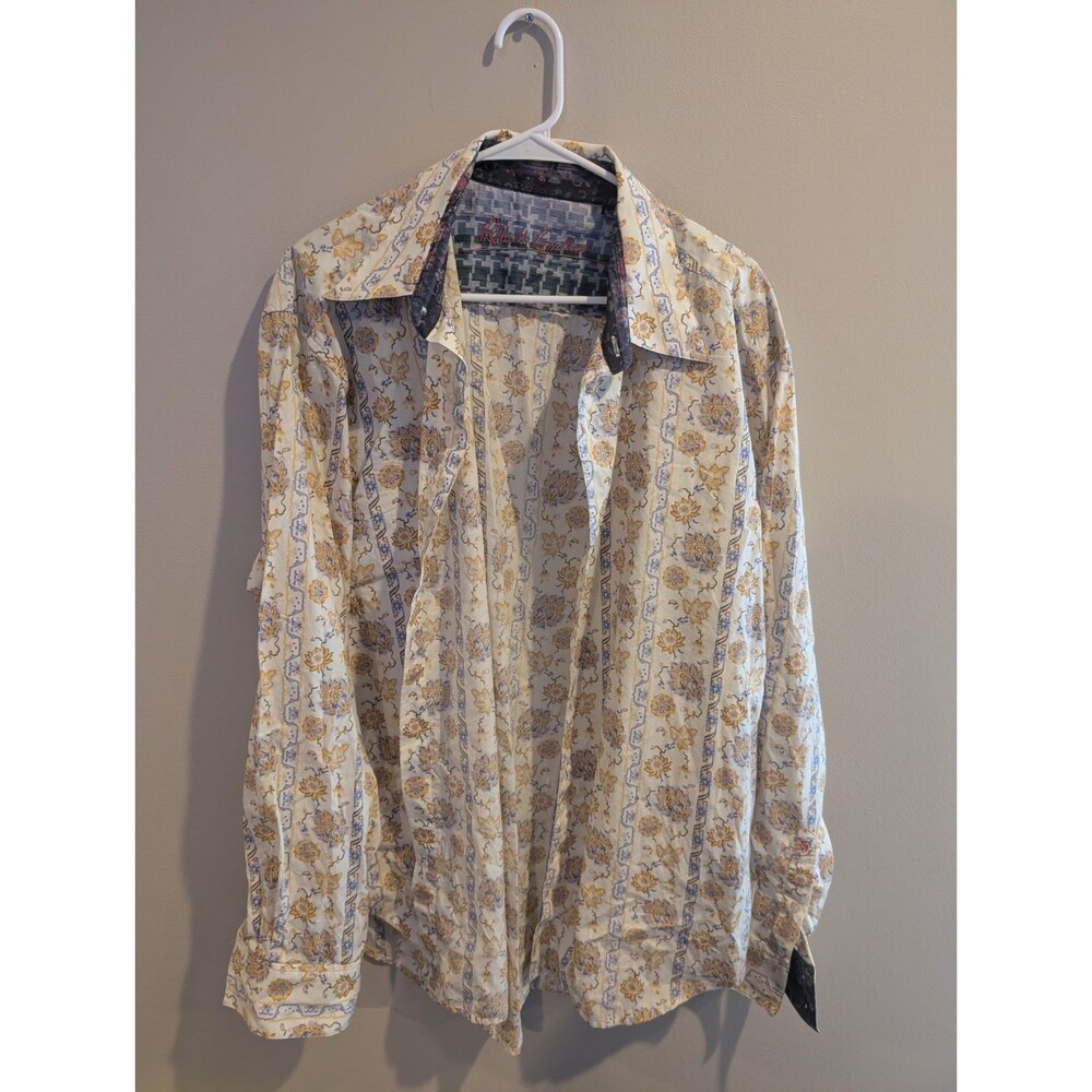 Robert Graham XL Flip Cuff Long Sleeve Floral Paisley Button Down Shirt Silk